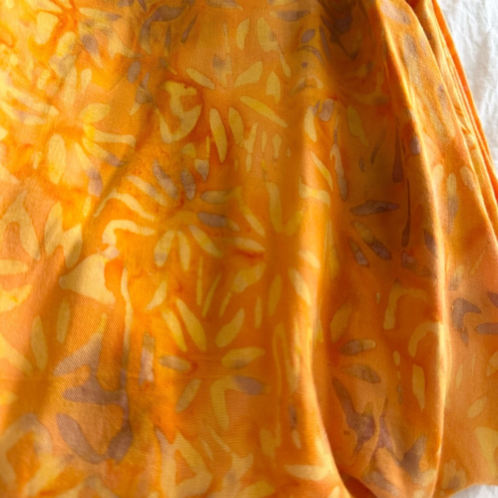 Tropical Earth Tones Island Wear Handmade Batik Midi Sundress Orange Floral - Picture 8 of 8